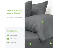 Cariloha Retreat 4-Piece Sateen Sheet Set | Laguna Blue | Split King | Lyocell Material | Breathable, Corner Straps, Extra soft & Cooling