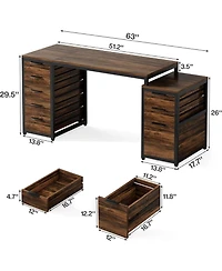 Tribesigns Computer Desk with 8 Drawers, 63" Home Office Desk with Reversible File Cabinet and Storage Drawers, Industrial Pc Desk Study Writing Table