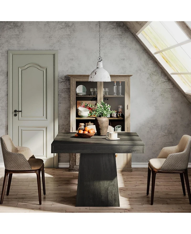 Tribesigns Square Dining Table for 4, 31.5-Inch Kitchen Table Small Dinner Table with Sturdy Pedestal Base, Farmhouse Dining Room Table, Gray