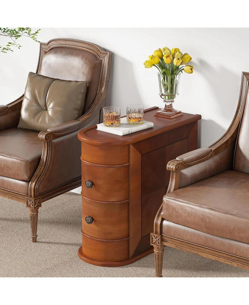 Tribesigns End Table Set of 2, No Assembly Required, Closed Back,Sofa Side with Storage, Slim Nightstand 2 Drawers