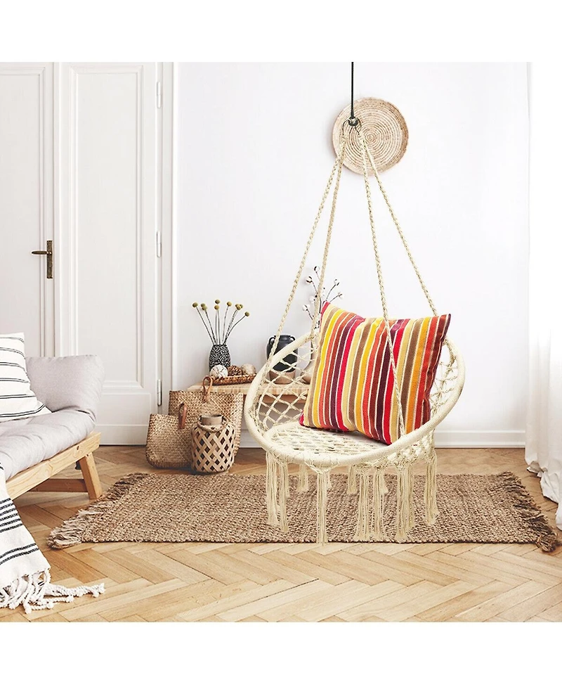 Vebreda Hanging Macrame Hammock Chair with Handwoven Cotton Backrest