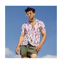 Campus Sutra Men's Lavender & Pear Yellow Ethnic Shirt