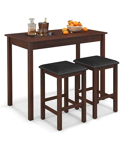3 Pcs Bar Table Set Dining & 2 Pvc Leather Upholstered Stools