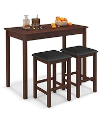 3 Pcs Bar Table Set Dining Table & 2 Pvc Leather Upholstered Bar Stools