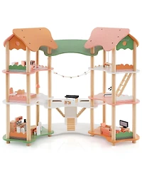 Kids Wooden Dollhouse Aged 3-8 Years Old with 32PCS Realistic Furniture Accessories