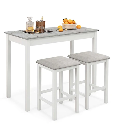 3 Pcs Bar Table Set Dining Table & 2 Pvc Leather Upholstered Bar Stools