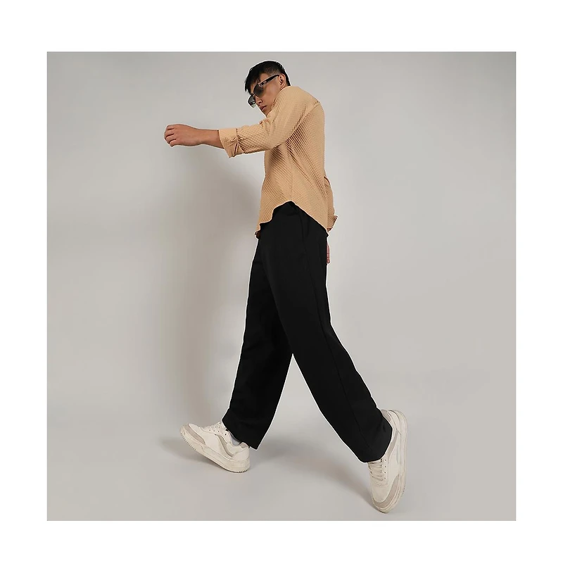 Men's Beige Textured Micro Buffalo Check Shirt