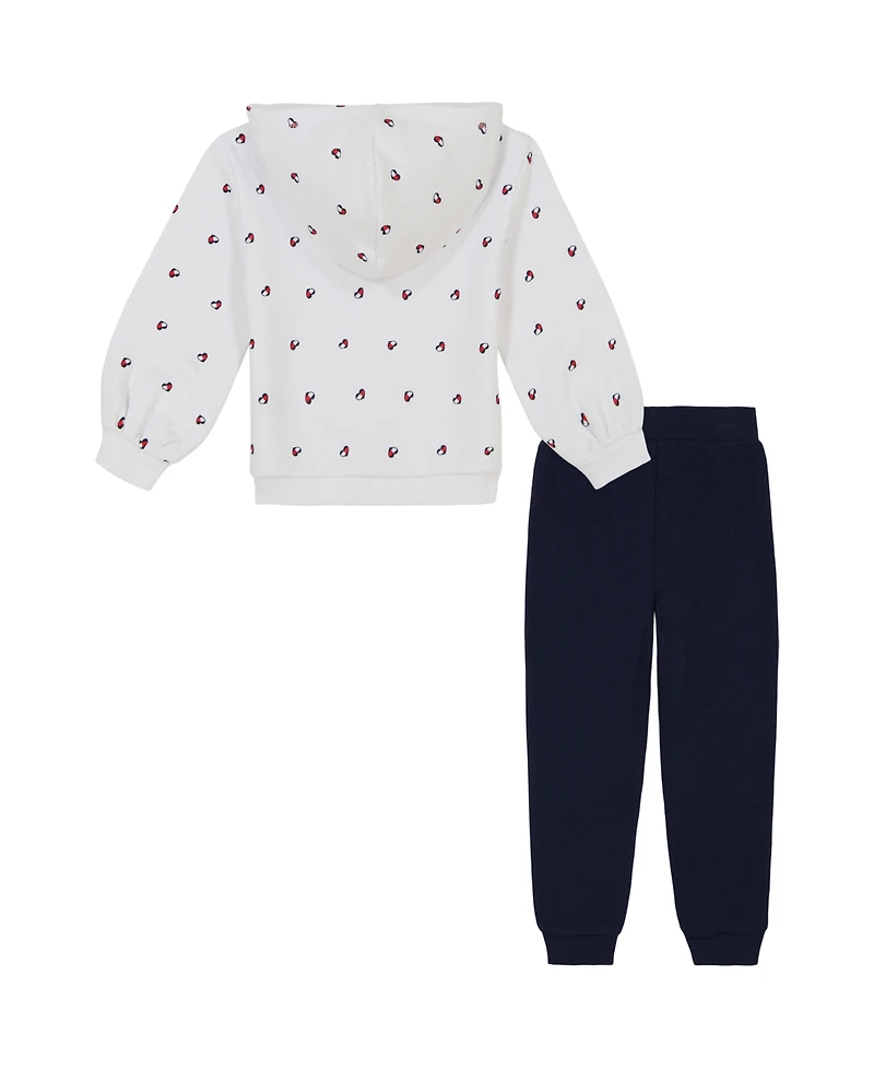 Tommy Hilfiger Toddler and Little Girls Printed Fleece Hoodie and Solid Jogger, 2 Piece Set