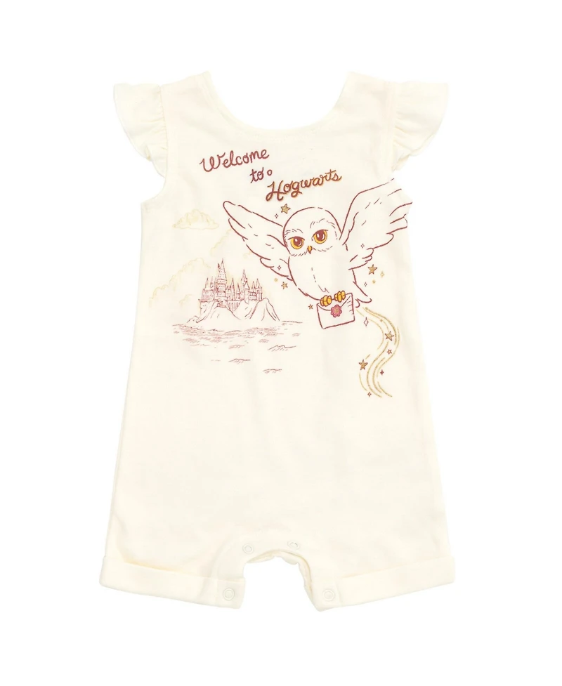Harry Potter Toddler Girls Hedwig Owl French Terry Romper and Headband Newborn to