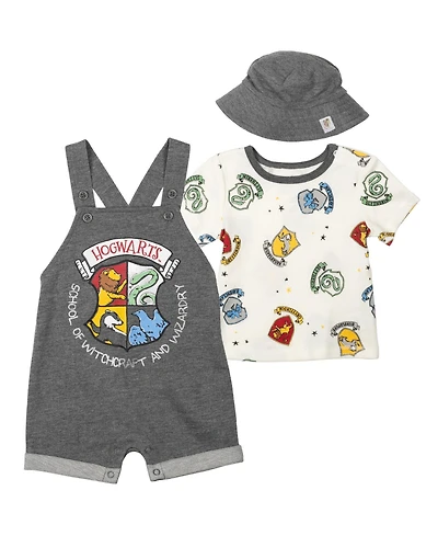 Harry Potter Baby Boys Hermione Hedwig Ron Weasley French Terry Short Overalls T-Shirt & Hat 3 Piece Outfit Newborn to