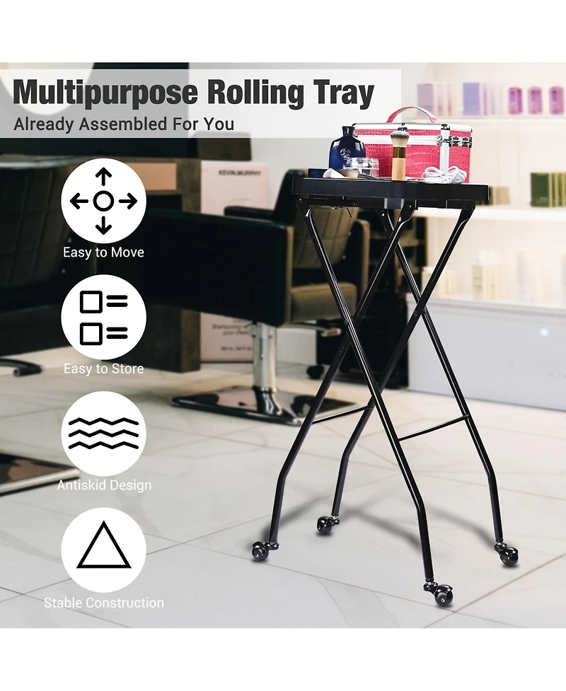 Yescom 2 Packs Salon Folding Rolling Tray Beauty Station Trolley Storage Cart Barber