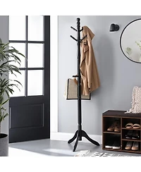 Slickblue Coat Rack With 10 Hooks, Rubber Wood Tree Free Standing, For Clothes, Hats, Handbags, Umbrella