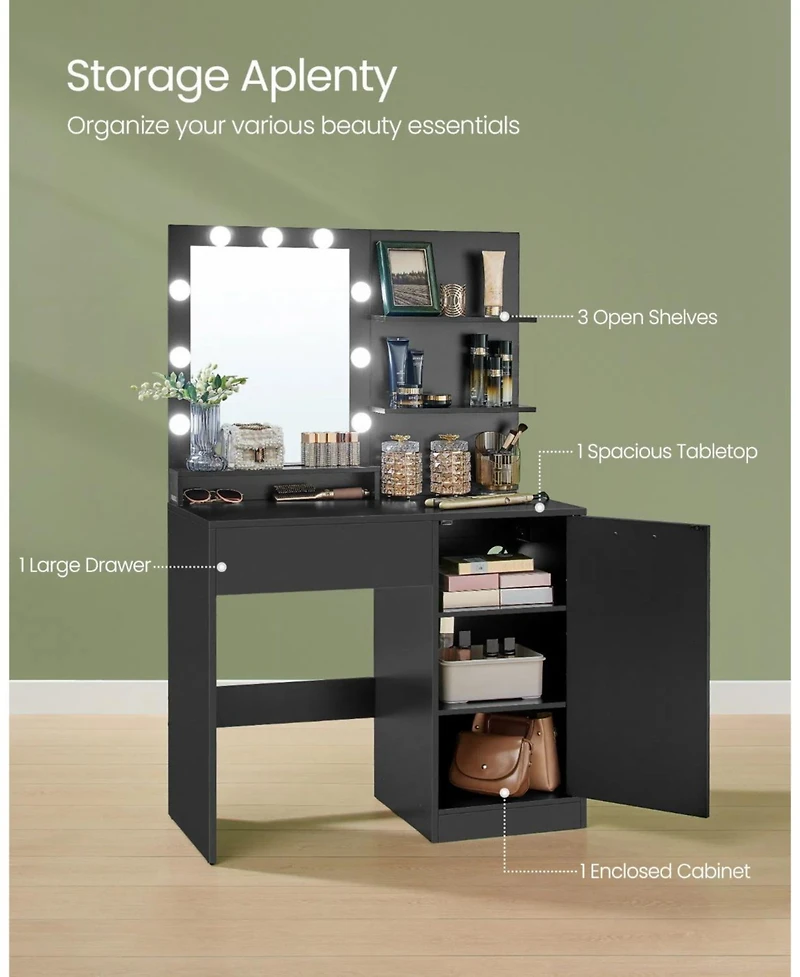 Slickblue Vanity Desk with Mirror and Lights for Elegant Beauty and Efficient Grooming