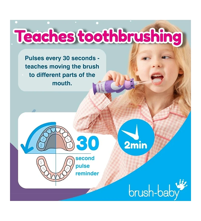 Brush-Baby WildOnes Hippo Kids Electric Rechargeable Toothbrush | Childrens Electric Toothbrush | Animal Character Toothbrush