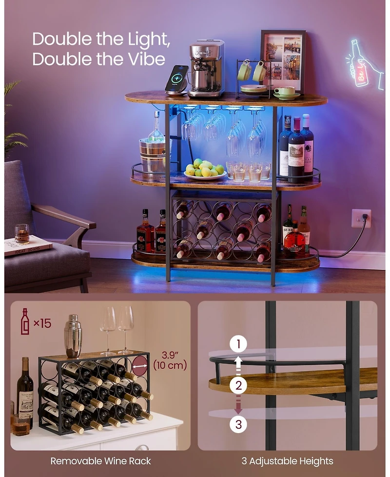 Slickblue Bar Cabinet with Led Lights and Power Outlets
