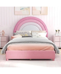 Gymax Kids Twin Platform Bed Frame Upholstered w/ Wooden Slats Support Blue