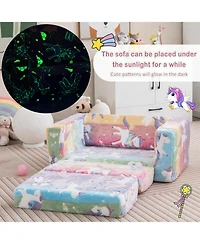 2-in-1 Flip Out Kids Sofa Chair with Detachable Flannel Fabric Cover and Glowing Patterns
