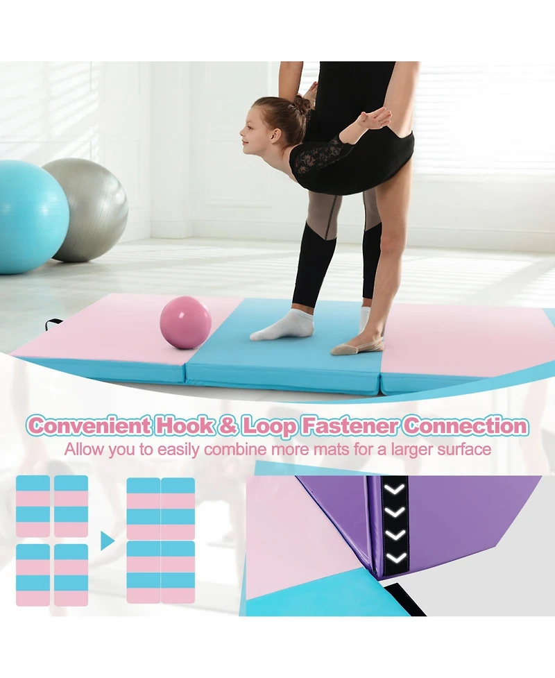 Folding Gymnastics Mat with Carry Handles and Sweatproof Detachable Pu Leather Cover-Blue