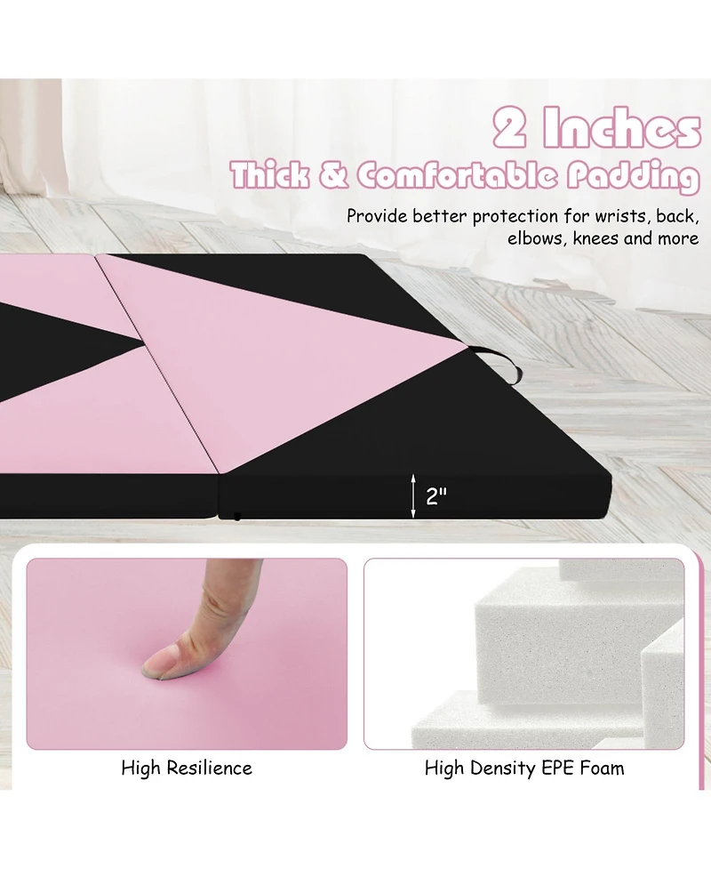 8 Feet Pu Leather Folding Gymnastics Mat with Hook and Loop Fasteners