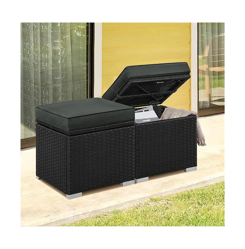 Yaheetech Set of 2 Resin Wicker Ottomans with Hidden Storage