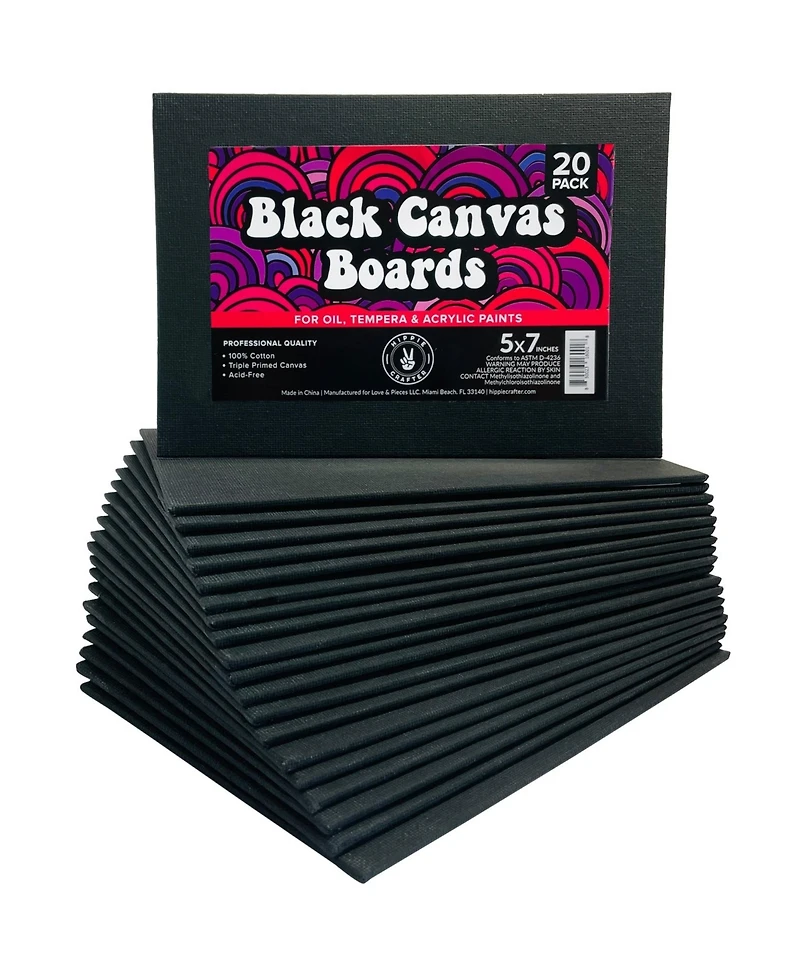 Hippie Crafter 20 Pk Black Canvas Boards 8x10