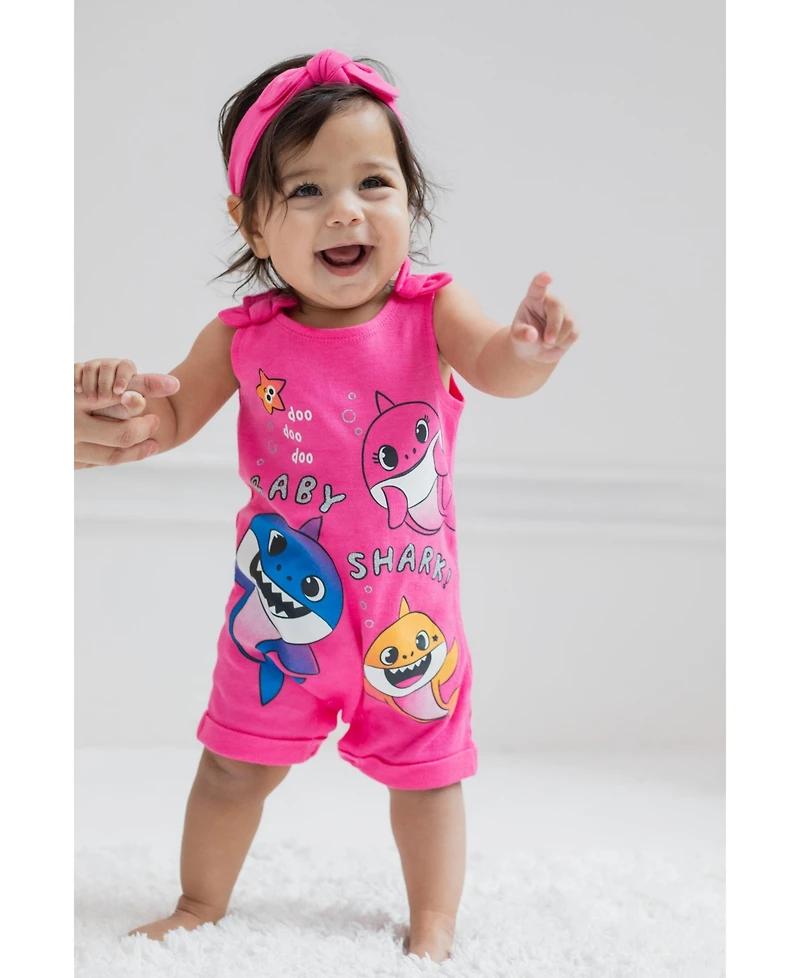 Baby Shark Girls Pinkfong Snap Romper and Headband