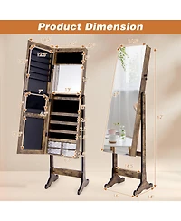Costway Jewelry Cabinet Armoire Full Length Frameless Mirror Lockable with Lights