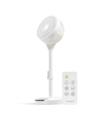 Iris Usa Woozoo Fan, Pedestal Standing Fan with Remote, 360 Oscillating Fan, 12 Speeds, Low Noise, 8h Timer, Height Adjustable, White/Gray