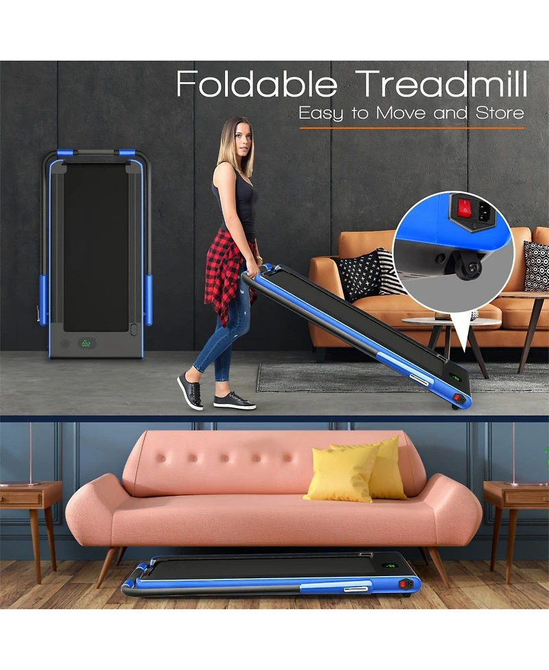 Vebreda 2-in-1 Folding Treadmill with Remote Control and Led Display-Blue