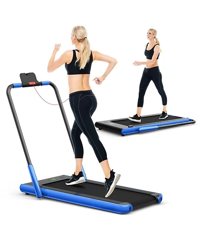 Vebreda 2-in-1 Folding Treadmill with Remote Control and Led Display-Blue