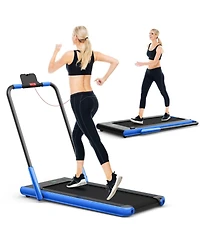 Vebreda 2-in-1 Folding Treadmill with Remote Control and Led Display-Blue