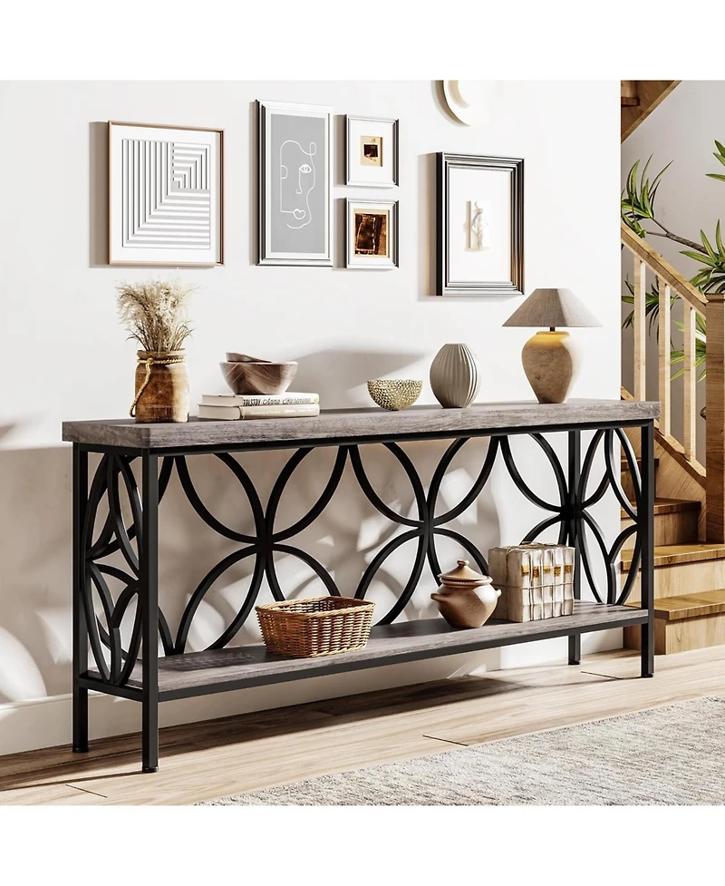 Tribesigns 70.9-Inch Narrow Sofa Table, Industrial Long Entry Console Table with Storage for Entryway, Living Room, Foyer, Unique Design