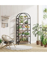 Tribesigns 5-Tier Bookshelf, 75 Inch Tall Arched Bookcase Shelf Storage Organizer, Industrial Book Rack With Metal Frame, Open Standing Display Rack