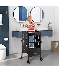 Costway Toddler Folding Kitchen Step Ladder Stool Wooden Safety Tower Helper