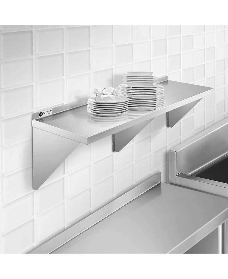 Kutler 18" x 60" Stainless Steel Shelf, Nsf Commercial Wall Mount Shelving w/ Backsplash, Floating Metal Mounted Shelves for Restaurant, Kit