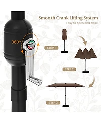 13FT Double-sided Patio Umbrella with Solar Lights Crank Handle Base