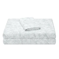 Chanasya Premium Vintage Style Birds Botanical Toile Printed King Bed Sheet Set - 1 Flat Fitted Pillowcase