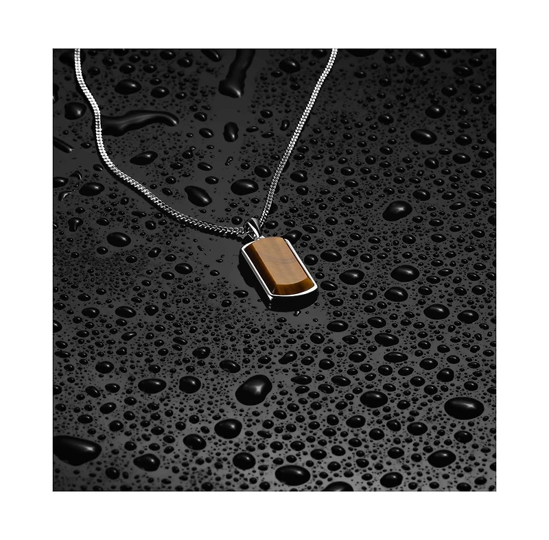 Vincero Men's Tag Pendant Necklace with Tigers Eye and Rhodium-Plated 925 Sterling Silver