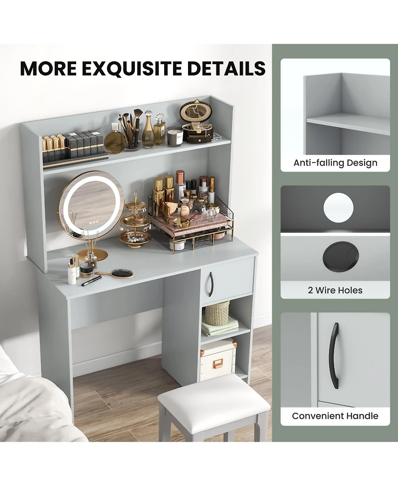 Sugift Home Office Desk with Raised Display Shelf and 2 Open Shelves