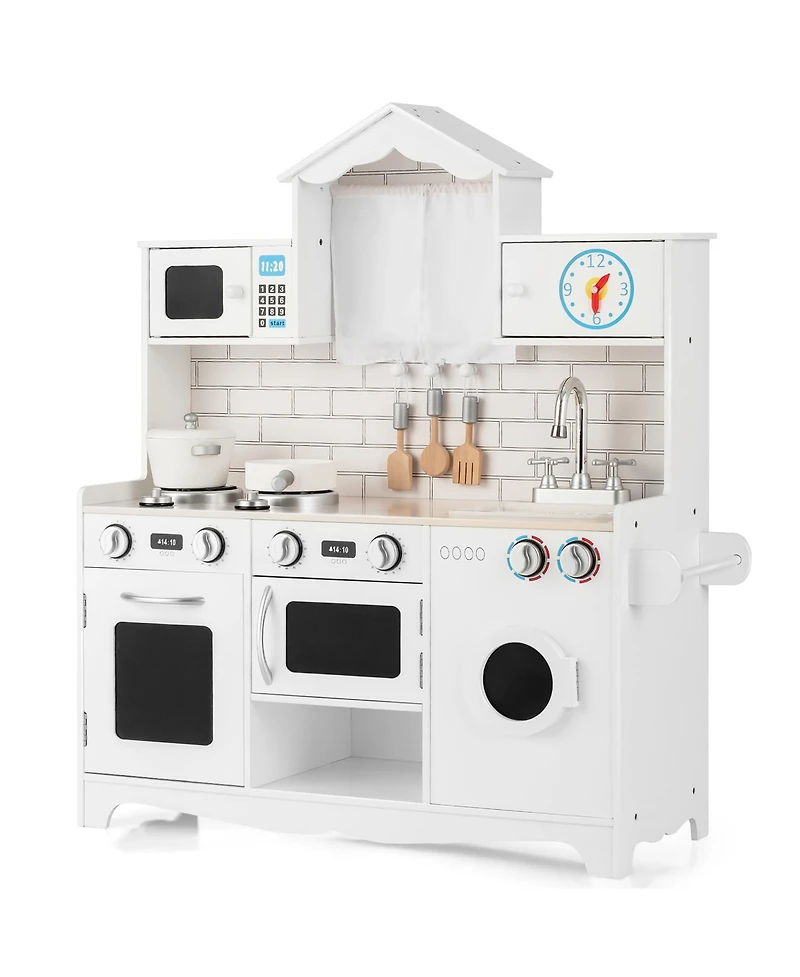 Gymax Kids Play Kitchen Wooden Cooking Pretend Playset Cookware Toddler Gift
