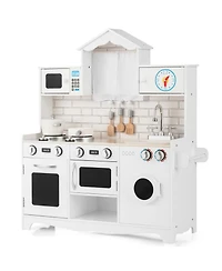 Gymax Kids Play Kitchen Wooden Cooking Pretend Playset Cookware Toddler Gift