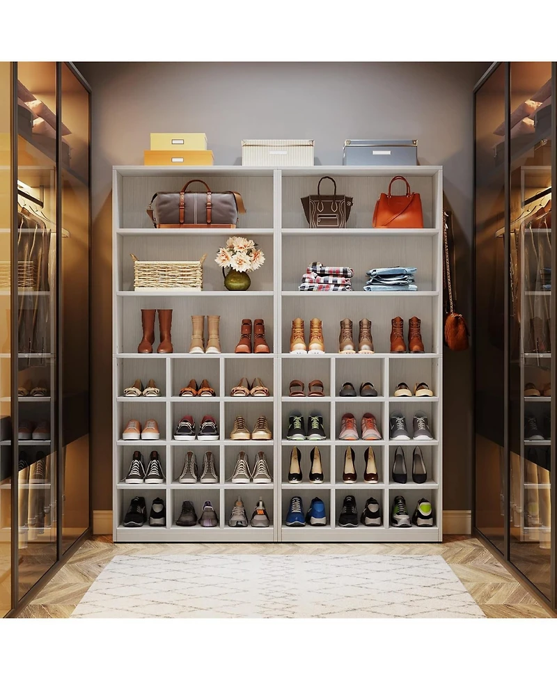 Tribesigns Shoe Cabinet, 24 Pair Freestanding Shoe Rack Storage Organizer with Side Hooks, Modern Shoe Storage Cabinet with Shelves for Hallway Bedroo