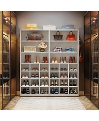 Tribesigns Shoe Cabinet, 24 Pair Freestanding Shoe Rack Storage Organizer with Side Hooks, Modern Shoe Storage Cabinet with Shelves for Hallway Bedroo