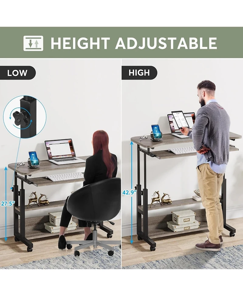 Tribesigns Portable Desk with Power Outlets, Height Adjustable Side Table Sofa Couch Bedside Laptop Computer Cart Usb Charging Ports, Mobile Smal