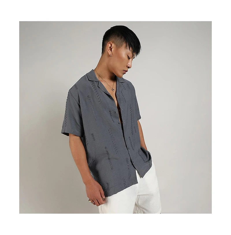 Campus Sutra Men's Ash Grey Embroidered Twist Shirt