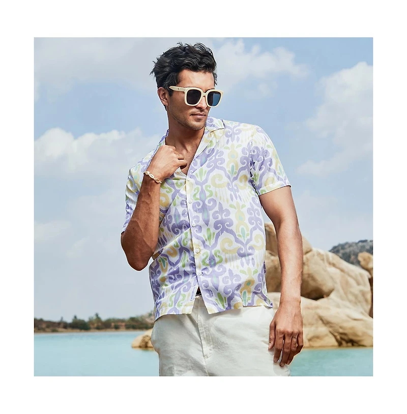 Men's Lilac & Pale Yellow Ethnic Shirt