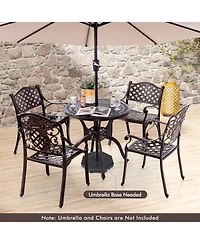 Sugift 31.5 Inch Cast Aluminum Table Patio Round Dining Table with Umbrella Hole