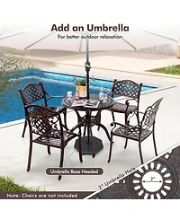 Sugift 31.5 Inch Cast Aluminum Table Patio Round Dining Table with Umbrella Hole