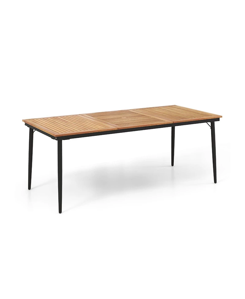 Sugift 79 Inch Acacia Wood Outdoor Dining Table for 8 with 1.9 Inch Umbrella Hole