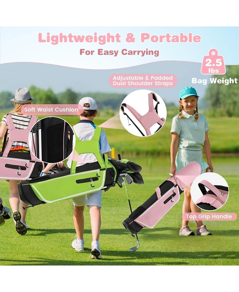 Vebreda Junior Complete Golf Club Set with Stand Bag Rain Hood-Pink